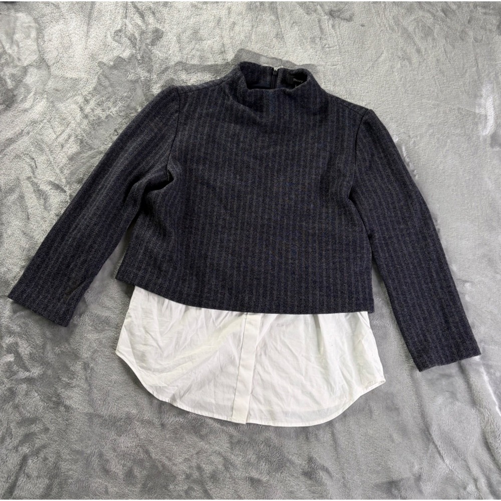 Theory Sweater Womens M Gray Mock Neck Long Sleeve Blend Layered Shirt